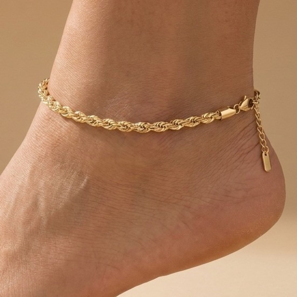 Women Rope Chain Anklet  OS Gold Plated Gold Tone Classic Minimalist